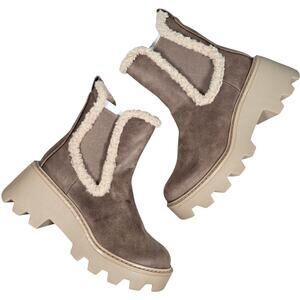 Dolce Vita Lug Sole Chelsea Boots Faux Suede Sherpa Trim Platform Ankle Booties